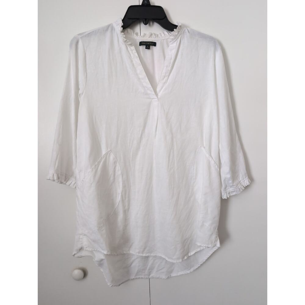 FOR CYNTHIA Women's Size Small White Linen Top Tunic Cottagecore Coastal Classic